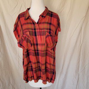Red Plaid Sleeveless Shirt